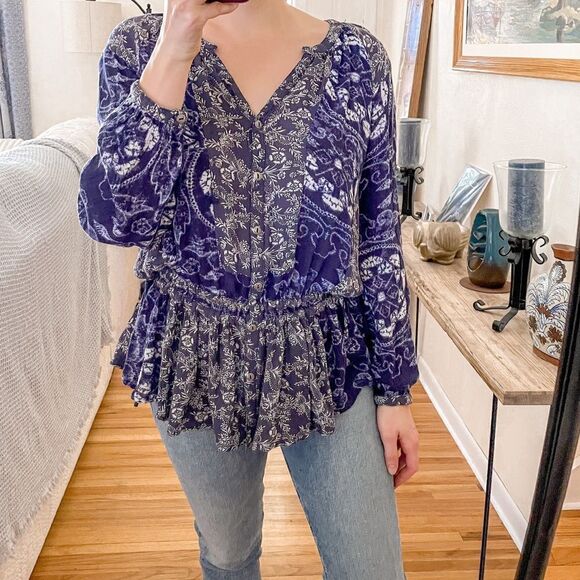 Free People Drop Waist Tunic Top Blue Paisley Floral S - Picture 7 of 7